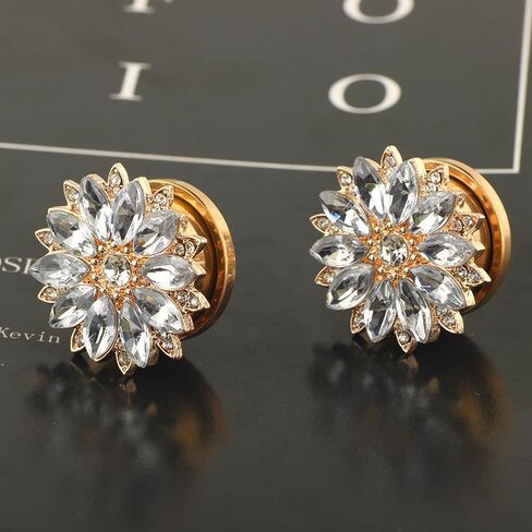 مقاييس الأنفاق من Lieson، مجموعة نفق من الفولاذ المقاوم للصدأ مكونة من قطعتين على شكل زهرة مع مقاييس أذن مكعبة من الزركونيا 00 جرام مجوهرات ثقب الأذن in Kuwait