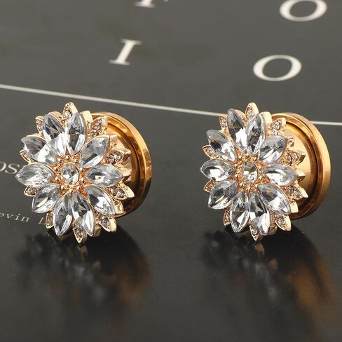 مقاييس الأنفاق من Lieson، مجموعة نفق من الفولاذ المقاوم للصدأ مكونة من قطعتين على شكل زهرة مع مقاييس أذن مكعبة من الزركونيا 00 جرام مجوهرات ثقب الأذن in Kuwait