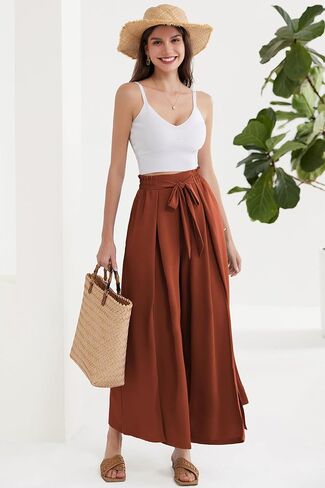 GRACE KARIN بنطال نسائي واسع الساق مع جيوب خفيف الوزن عالي الخصر وعقدة عنق Caual فضفاض سبليت فلوي بالازو بنطلون in Kuwait