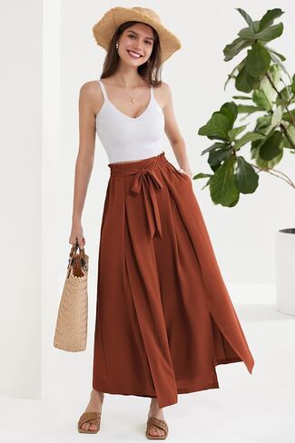 GRACE KARIN بنطال نسائي واسع الساق مع جيوب خفيف الوزن عالي الخصر وعقدة عنق Caual فضفاض سبليت فلوي بالازو بنطلون in Kuwait