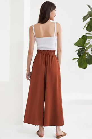 GRACE KARIN بنطال نسائي واسع الساق مع جيوب خفيف الوزن عالي الخصر وعقدة عنق Caual فضفاض سبليت فلوي بالازو بنطلون in Kuwait