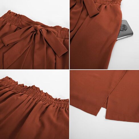 GRACE KARIN بنطال نسائي واسع الساق مع جيوب خفيف الوزن عالي الخصر وعقدة عنق Caual فضفاض سبليت فلوي بالازو بنطلون in Kuwait