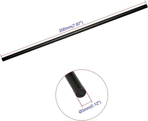 10Pcs 3mm Diameter Carbon Fiber Rod, Solid Frosted Rod Length 200mm, Used for Kite, Remote Control Aircraft, DIY Article Frame or Support Rod in Saudi Arabia