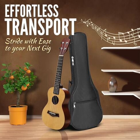 Flexzion Ukulele Case Bag - Ukulele 23 Inch Concert Backpack Soft Case - Waterproof Uke Gig Bag with Carrying Handle, Pocket & Adjustable Shoulder Strap, Black in Saudi Arabia