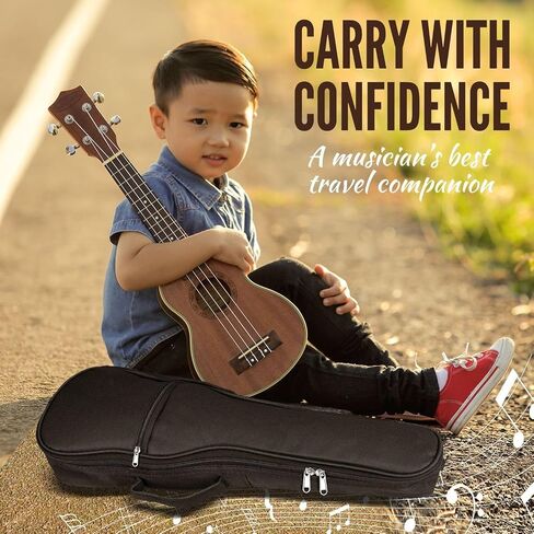 Flexzion Ukulele Case Bag - Ukulele 23 Inch Concert Backpack Soft Case - Waterproof Uke Gig Bag with Carrying Handle, Pocket & Adjustable Shoulder Strap, Black in Saudi Arabia