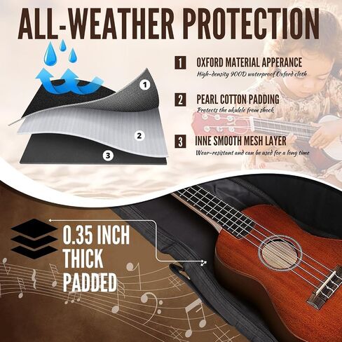 Flexzion Ukulele Case Bag - Ukulele 23 Inch Concert Backpack Soft Case - Waterproof Uke Gig Bag with Carrying Handle, Pocket & Adjustable Shoulder Strap, Black in Saudi Arabia