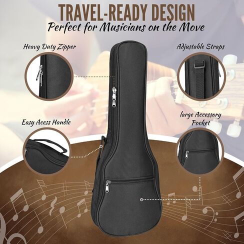 Flexzion Ukulele Case Bag - Ukulele 23 Inch Concert Backpack Soft Case - Waterproof Uke Gig Bag with Carrying Handle, Pocket & Adjustable Shoulder Strap, Black in Saudi Arabia