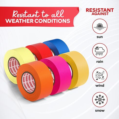 XFasten Fluorescent Flagging Tape Assorted Colors 12-Pack Colorfast Survey Tape (Orange Green Blue Red Pink Yellow) Non-adhesive Tree Marking Ribbon Tape 1" x 150-Feet (1,800 Feet Total) in Saudi Arabia