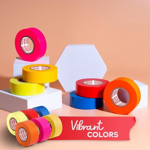 XFasten Fluorescent Flagging Tape Assorted Colors 12-Pack Colorfast Survey Tape (Orange Green Blue Red Pink Yellow) Non-adhesive Tree Marking Ribbon Tape 1" x 150-Feet (1,800 Feet Total) in Saudi Arabia