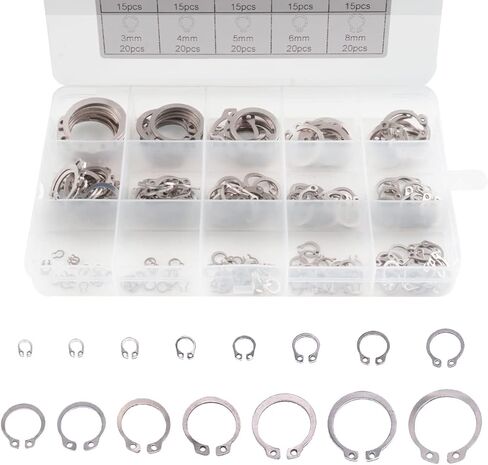 225 قطعة من حلقة المفاجئة الخارجية المصنوعة من الفولاذ المقاوم للصدأ 304، 15 مقاسًا مجموعة متنوعة من الحلقات الدائرية (8 مم - 25 مم) in Kuwait