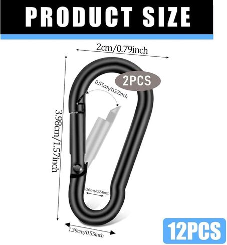12 Pcs Small Carabiner Clip Heavy Duty Snap Carabiners Spring Clips 1.57 Inch Metal Clips Stainless Steel Snap Hooks Quick Link Hooks Locking Carribenares for Keychain Hiking Camping Fishing Supplies in Saudi Arabia