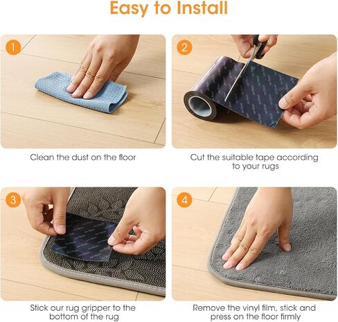 AIEVE شريط سجاد بمقبض مزدوج الجوانب، وسادات سجاد غير قابلة للانزلاق للأرضيات الصلبة وسجاد المنطقة (3.9 بوصة × 1.75 ياردة) in Kuwait