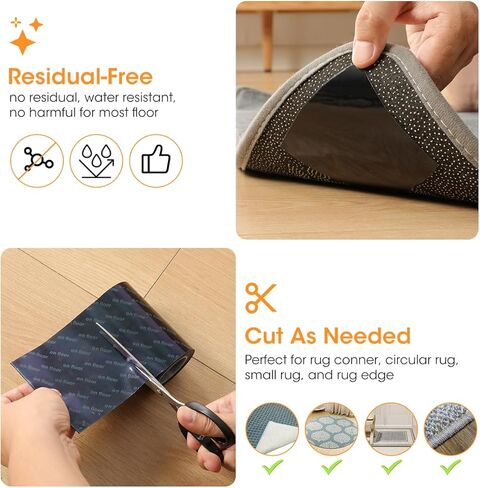 AIEVE شريط سجاد بمقبض مزدوج الجوانب، وسادات سجاد غير قابلة للانزلاق للأرضيات الصلبة وسجاد المنطقة (3.9 بوصة × 1.75 ياردة) in Kuwait