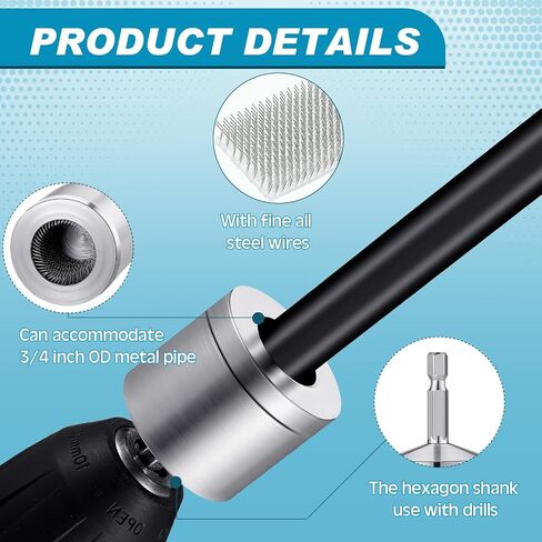 Tandefio 1/2" Metal Copper Pipe Cleaner with 2 Replaceable Brushes Tube Cleaning Brush Tube Cleaning Brush for Power Drill Metal Pipe Cleaning Brush Copper Tube Cleaner Brush for Drill in Saudi Arabia