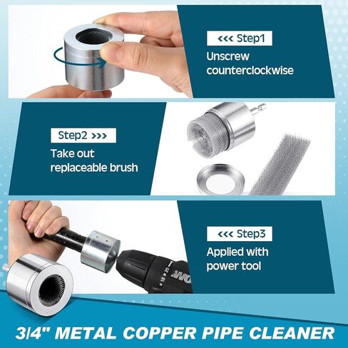 Tandefio 1/2" Metal Copper Pipe Cleaner with 2 Replaceable Brushes Tube Cleaning Brush Tube Cleaning Brush for Power Drill Metal Pipe Cleaning Brush Copper Tube Cleaner Brush for Drill in Saudi Arabia