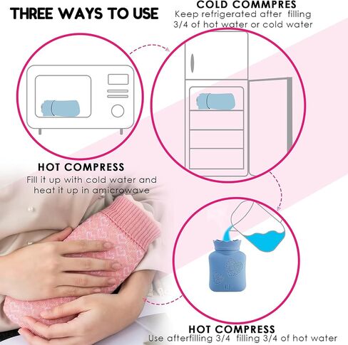 Hot Water Bottle with Cover, HEYPORK Silicone Hot Water Bag for Pain Relief, Cramps, Back, Neck, Feet, Menstrual Cramps (Short, Gray) in Saudi Arabia