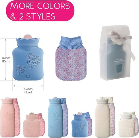 Hot Water Bottle with Cover, HEYPORK Silicone Hot Water Bag for Pain Relief, Cramps, Back, Neck, Feet, Menstrual Cramps (Short, Gray) in Saudi Arabia