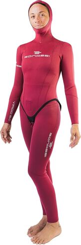 Bonassi Virgo 3mm Women's Neoprene Freediving and Spearfishing Wetsuit - 2-pcs with Jacket & Pants and Knee Pad Protection - Color Red Wine - Designed in Italy in Saudi Arabia