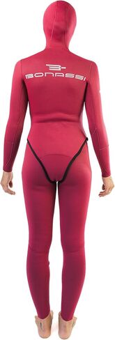 Bonassi Virgo 3mm Women's Neoprene Freediving and Spearfishing Wetsuit - 2-pcs with Jacket & Pants and Knee Pad Protection - Color Red Wine - Designed in Italy in Saudi Arabia