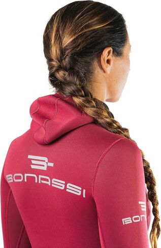 Bonassi Virgo 3mm Women's Neoprene Freediving and Spearfishing Wetsuit - 2-pcs with Jacket & Pants and Knee Pad Protection - Color Red Wine - Designed in Italy in Saudi Arabia