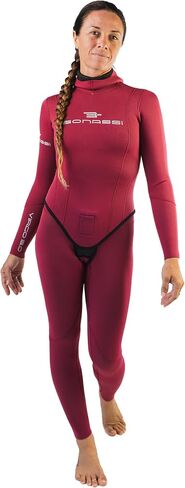 Bonassi Virgo 3mm Women's Neoprene Freediving and Spearfishing Wetsuit - 2-pcs with Jacket & Pants and Knee Pad Protection - Color Red Wine - Designed in Italy in Saudi Arabia