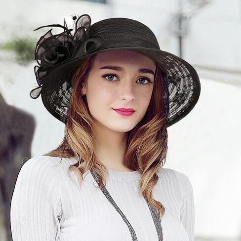 HATAMOTO Women's Organza Kentucky Derby Fascinator Hat Cloche Bowler Hat Cocktail Tea Party Wedding Sun Hat in Kuwait