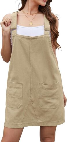 فستان EVITGOF النسائي من الدنيم بأشرطة قابلة للتعديل وجيوب أمامية من الجينز in Kuwait