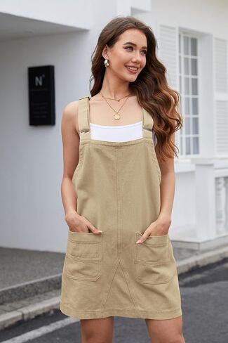 فستان EVITGOF النسائي من الدنيم بأشرطة قابلة للتعديل وجيوب أمامية من الجينز in Kuwait