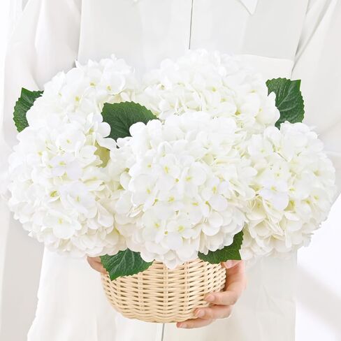 Artflower 9 Pcs Hydrangea Artificial Flowers with Leaves, White Silk Full Faux Hydrangea Flowers for Home Floral Arrangements Wedding Bouquets Kitchen Table Centerpiece Decorations in Saudi Arabia