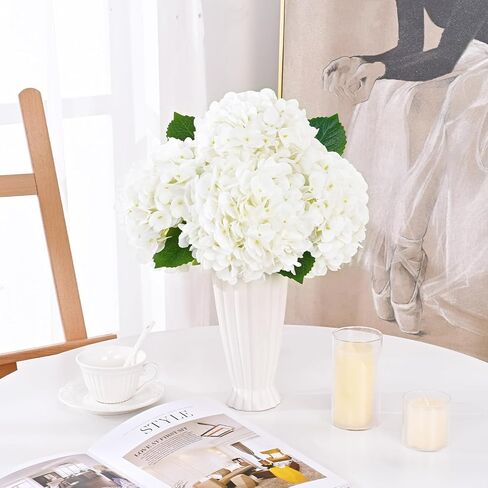 Artflower 9 Pcs Hydrangea Artificial Flowers with Leaves, White Silk Full Faux Hydrangea Flowers for Home Floral Arrangements Wedding Bouquets Kitchen Table Centerpiece Decorations in Saudi Arabia