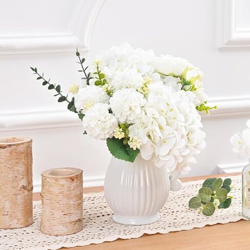 Artflower 9 Pcs Hydrangea Artificial Flowers with Leaves, White Silk Full Faux Hydrangea Flowers for Home Floral Arrangements Wedding Bouquets Kitchen Table Centerpiece Decorations in Saudi Arabia