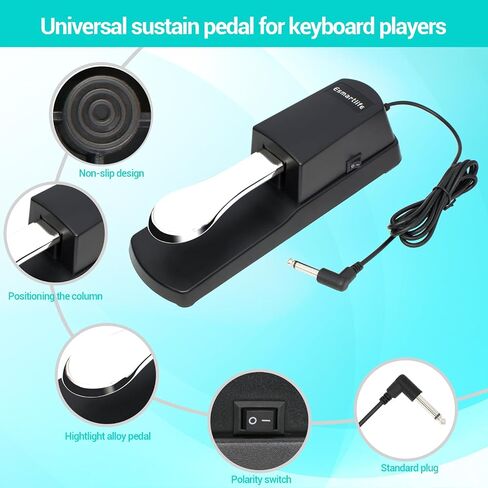 Keyboard Sustain Pedal, Piano Universal Pedal Set with 88 Key Piano Stickers for Digital Piano Electronic Keyboard MIDI Synthesizer,Sturdy Durable,Pedal with Polarity Switch, 1/4'' (6.35mm) Input Plug in Saudi Arabia