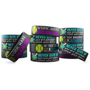 Inkstone Softball Bracelets | (12-Pack) Sports Motivational Quotes "Never Give Up You Are Stronger Than You Know" | Durable | Encouraging Gifts for Team, Friends, Colleagues, and Employee