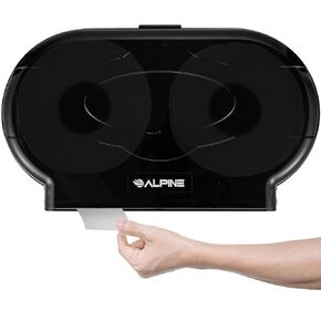 Alpine Industries Double Jumbo Roll Toilet Paper Dispenser - Paper Towel Holder Ideal for Commercial Restrooms, Restaurants, Offices & More - Transparent Black