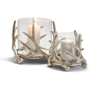 Two's Company Set of 2 Silver Antler Candleholder & Glass Votive