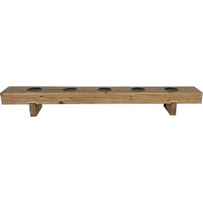 Stratton Home Decor Rectangular Centerpiece Candleholder With Natural Wood and Black Metal Finish - Rustic Decorative Piece for Living Room, Hallway, Dining Room, Bedroom - Neutral Pillar Candleholder
