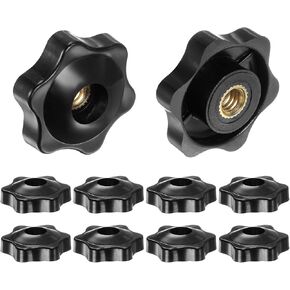 10Pcs Black 6 Star Knobs 1/4 Inch 20 Female Threaded Hexagon Head Thru Knob Clamping Knobs Jig Knobs T Knob 38mm Outer Diameter，Knobs and Hand Wheels