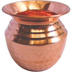 SHILPPAM® Pure Copper Pooja Lota Kalash, 600ml I Hammered design Lota Utensil Vessel Temple Pooja Kalash for karwa chauth Pooja Hindu Festival Puja 600ml