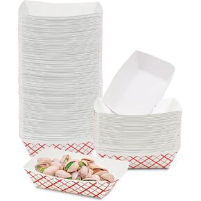 Fit Meal Prep [250 Pack] 2 lb Paper Food Boats Heavy Duty Disposable Food Trays, Red Check Nacho Tray for Parties Fairs Picnics Carnivals Holds Tacos Nachos Fries Hot Dogs Grease Resistant