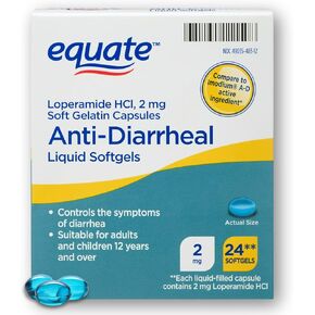 Equate Anti diarrheal Softgels- Loperamide HCl Liquid Softgels, 2 mg, 24 Count (Pack of 1)