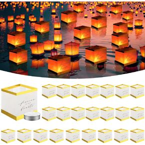 MTLEE 25 Pcs Memorial Lanterns Forever in Our Hearts Memorial Floating Lanterns Biodegradable Chinese Paper Lanterns with 50 Pcs Floating Water Candles Funeral Favors for Guests, 5.91 x 5.91 Inches