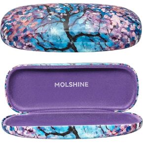 molshine Hard Shell PU Leather Glasses Case,Travel Portable Eyeglass Case for Men Women Girl Travel Study Work