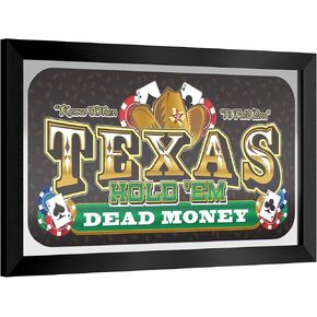 Wall Mirror - Ready-to-Hang Texas Hold'em Black Framed Rectangle Mirror - for Pub, Game Room, Garage or Home Bar by Trademark Gameroom