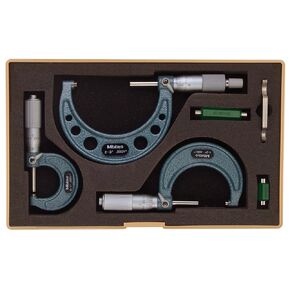 Mitutoyo 103-922 Outside Micrometer Set with Standards, 0-3" Range, 0.0001" Graduation (3 Piece Set), Silver