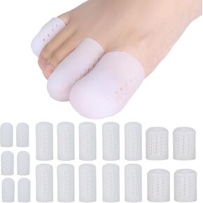 Breathable Silicone Toe Protectors for Women Men - 20Pcs Fittable Gel Toe Cap Toe Cover Sleeves to Relieve Ingrown Toenails, Hammer Toes, Corn, Blisters, Toenail Loss, Reduce Friction, 6S + 10M + 4L