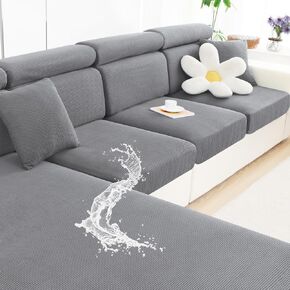 smiry Waterproof Couch Cushion Covers, Stretch Jacquard Sofa Cushion Covers, Soft Sofa Covers Washable, Couch Cushion Furniture Protector with Elastic Bottom for Pets, Kids(3 Pack, Grey)