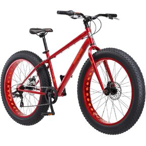 Mongoose Aztec Mens and Womens Fat Tire Bike, 18-Inch Steel Frame, 26-Inch Wheels, 4-Inch knobby tires, Red