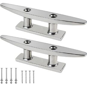 4 Inch/5 Inch/6Inch/8 Inch/10 Inch 316 Stainless Steel Boat Cleats,Open Base Dock Cleats with Installation Screws,Boat Dock Cleats Rope Cleat for Boat Docks,Decks or Nautical Decor (2/4 Pack)