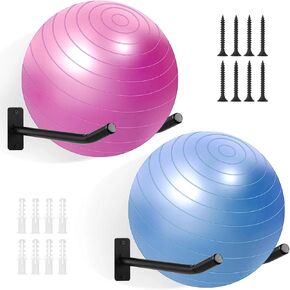Medicine Ball Rack, 2 Pairs Yoga Ball Racks, Exercise Ball Wall Holder, Fitness Ball Wall Rack for Gym, Garage Ladder Wall Mount, Metal Storage Wall Rack for Basketballs, Volleyballs