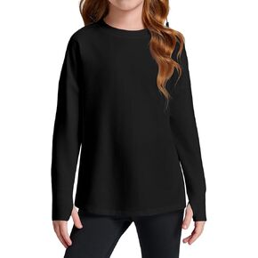 Haloumoning Girls Athletic Shirts Long Sleeve Active Quick Dry Tops Kids Gym Yoga Tees with Thumb holes 5-14 Years